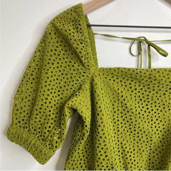 Everlane the eyelet puff sleeve top green pistachio small - Picture 5 of 10